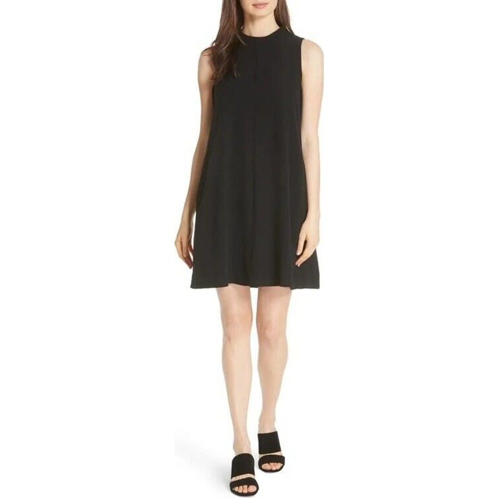 NWT Eileen Fisher Silk Georgette Crepe Round Neck Shift Dress L $398